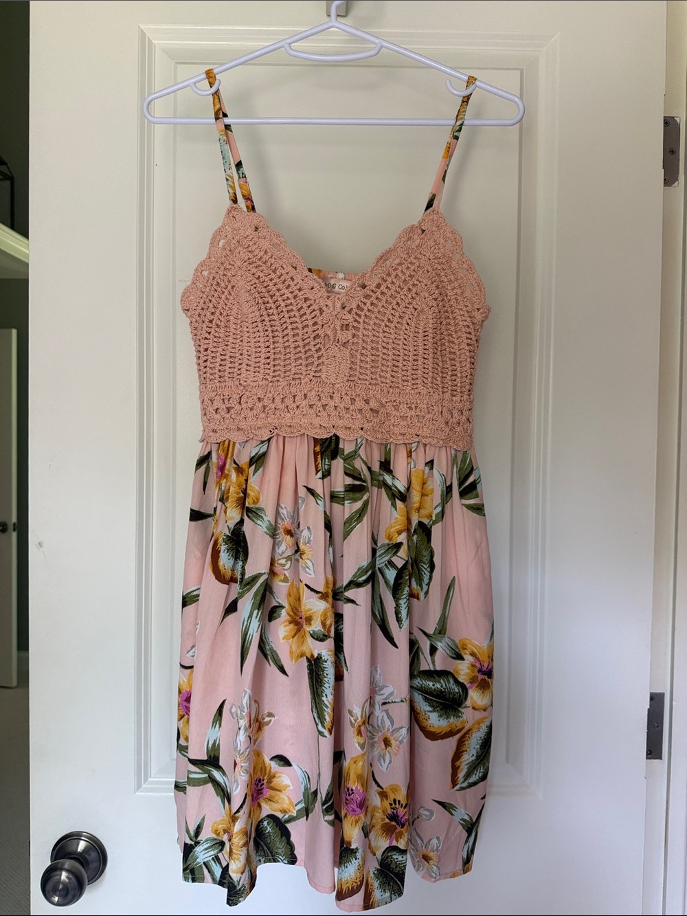 Pink Crochet Bodice Floral Sundress